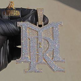 Sterling Sier Jewellery Hip Hop Custom Iced Out Moissanite Diamond Letter Pendant Solid Back For Mens