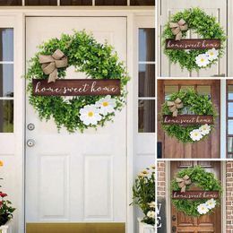 Decorative Flowers Door Decor Spring Christmas Wreath With Lights Battery Operated Outdoor Wreaths For Front Garage