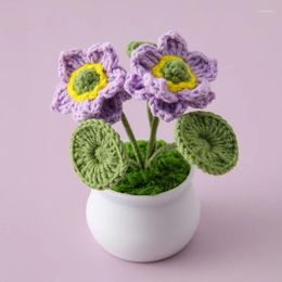 Decorative Flowers Artificial Peony Hydrangea Lotus Knitting Crochet Flower Camellia Convallaria Majalis Galsang Kintted Woven Potted