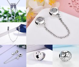 925 Silver Fit Charm 925 Bracelet Dazzling Elegance Thread Safety Chain Clip charms set Pendant DIY Fine Beads Jewelry5616819