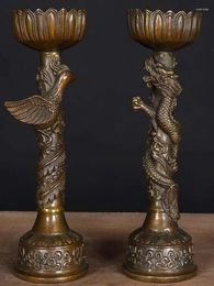 Candle Holders Copper Wax Table Ornaments Pure A Pair Of Buddhist Hall For Buddha Dragon And Phoenix Utensils Ho