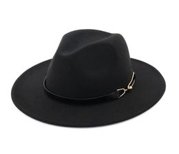 European US men women wool felt fedora hats with Belt unisex Wide Brim Jazz hat Autumn Winter panama Cap Trilby Chapeau8962232