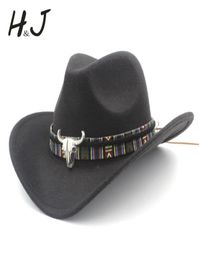Women Men Wool Hollow Western Cowboy Hat Rollup Wide Brim Cowgirl Jazz Equestrian Sombrero Cap With Tassel Tauren Ribbon1692532
