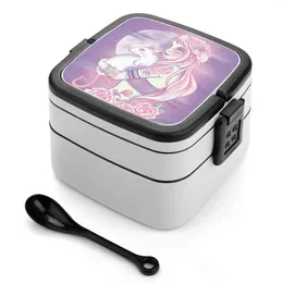 Dinnerware Albino Rat Double Layer Bento Box Lunch Salad Mouse Animal Rodent Pet Cute Pastel Purple Pink