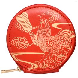 Storage Bags Feng Shui Rooster Coin Wallet Series Zipper Sealed PU Leather Bag Clutch Red Top Wallet/Key Case