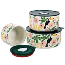 Dinnerware 3 Pcs Bowls Lids Microwave Oven Dish Safe Microwavable Soup Ceramic Microwaveable