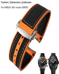 22mm 21mm Hight Quality Fluorous Rubber Silicone Watch Band For Omega PlanetOcean Sea master 300 600 Orange Black Nylon Fabric St7535808