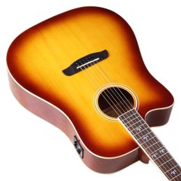 Pegs Sunburst Left Hand 41 Inch 6 Strings Folk Acoustic Guitar High Gloss Finish Spruce Wood Top 20 Frets Cutaway Design Closed Knob