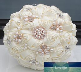 Gorgeous Crystal Ivory Wedding Bouquet Brooch Bowknot Wedding Decoration Artifical Flowers Bridal Bouquets W252172280202