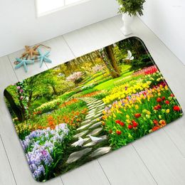 Bath Mats Oil Painting Landscape Bathroom Non-Slip Mat Ocean Green Forest Plants Flowers Windmill Scenery Kitchen Doormat Absorbent Carpet