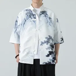 Men's Casual Shirts Chinese Style For Men Shirt And Blouse Work Wear Mens Clothes Japanese Vintage Fashion Things Luxury Clothing