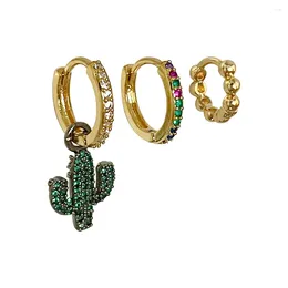 Hoop Earrings Peri'sBox Gold Colour Small Earring Sets Cute Zircon Cactus Hoops Star Cross Lock Huggie For Women