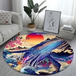 Carpets Kanagawa Round Rugs Japanese Style Waves Sofa Carpet Home Living Room Bedroom Bathroom Floor Mats Print Decorate