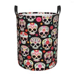 Laundry Bags Sugar Skulls - Calavera Dia De Muertos Dirty Basket Waterproof Home Organiser Clothing Kids Toy Storage