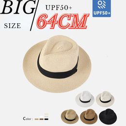 Big Head Panaman Straw Hat with Foldable Straw Woven Hat Plus Size 60-64cm Men Jazz Top Hat Sun Protection Sun Shading Hat 240412