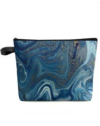 Cosmetic Bags Marble Blue Abstract Makeup Bag Pouch Travel Essentials Lady Women Toilet Organiser Kids Storage Pencil Case