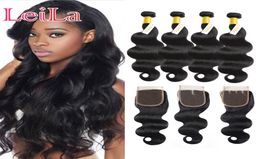 Indian 4 Bundles With 4x4 Lace Closure Body Wave Unprocessed Human Hair Virgin Hair 6inch28inch Hair Weft Extensions Dyeable2700435