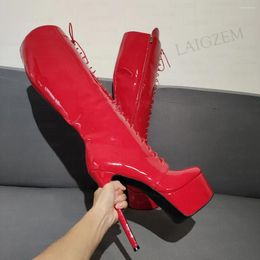 Boots ZHIMA Women Knee High Platform Full Zipper Thin Heels Tall Handmade Ladies Shoes Woman Big Size 41 44 46 52