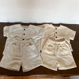 Clothing Sets 2024 Girls Boys 2 Pcs Set Shirt Shorts Spring Cotton Fashion Kids Suits 2-8 Years WW196