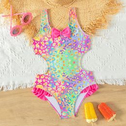 Bright and colorful girls swimwear with bow ruffle onepiece Bathing Suit Teen Summer Beach wear Swimming suit 240409