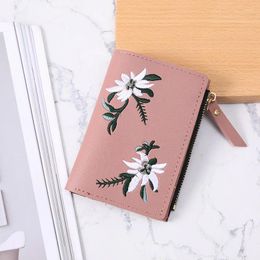 Wallets Embroidered Flower Short Wallet PU Leather Purse Card Holders Handbags Casual Student Coin Holder Pocket Bag Clutch