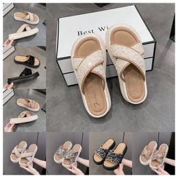 2024 Top Luxury Thick soled cross strap cool slippers women black Exquisite sequin sponge cake sole one line trendy slippers size35-41