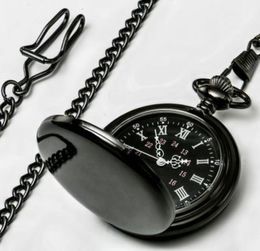 Retro Black Fashion Smooth Steampunk Quartz Pocket Watch Stainless Steel Pendant 37CM Chain for Men Women7224721