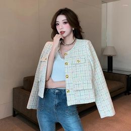 Women's Jackets Women Autumn Winter Fashionable Fragrant Gold Weaving Block Colour Paid Thick Tweed Coat