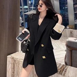 Women's Suits Luxury Black Suit Blazer Mujer Double-breasted Long Sleeves Autumn Jacket Coat Korean Chic Pocket Office Ladies Clothing