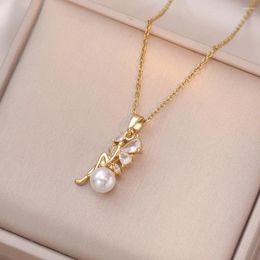 Pendant Necklaces Fashion Sweet Angel Pearl Necklace Zircon Stainless Steel Chain Gifts For Women Girls Daily Party Accessories