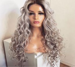 selling ombre hair Grey Wig deep Curly brazilian full Lace Front Wig With Baby Hair 180 Density Ombre synthetic Wigs For Black6423680