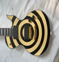 Custom Zakk Wylde Audio Odin Grail Gangrene Yellow Cream Black Bullseye Electric Guitar Large Block Inlay Gold Hardware Copy EMG2957502