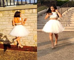 2019 Cheap Two Piece Black Girl Prom Dresses under 100 Short Ivory Organza Backless Homecoming Party Gowns New Arrival4005972