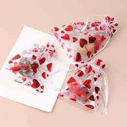 Storage Bags 10PCS Red Love Heart Organza Wedding Party Gift Candy Drawstring Bag For Christmas Valentines Day Jewellery Display Pouch