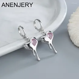 Hoop Earrings ANENJERY Pink Crystal Heart Drop Dangle For Women French Retro Big Peach Party Jewelry Gifts Aretes