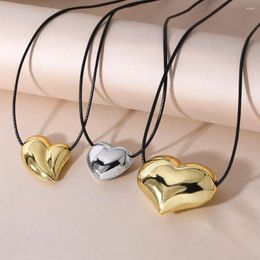 Pendant Necklaces FLOLA Gold/Silver Colour Heart For Women PU Leather Chain Bubble Simple Jewellery Nkeb879