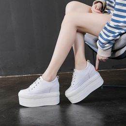 Casual Shoes Genuine Leather 12CM High Heel Sneakers Chunky Platform White Woman Soles Women's Winter Size33-39