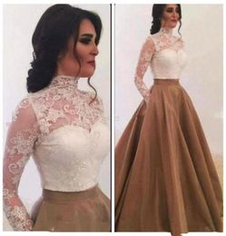 2019 arabic lace high neck evening dresses with pocket long sleeves fashion princess turkey style zipper plus size formal prom par4540426