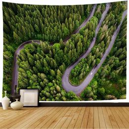 Tapestries Aerial Flight View Tapestry Country Nature Forest Road Adventure Trip Wall Hanging Decor For Bedroom Living Room Dorm