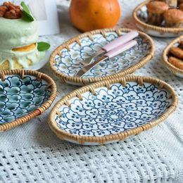 Storage Bottles South Korea Japanese Style Tableware Autumn Rattan Woven Dried Fruit Dining Table Cake Ceramic Basket