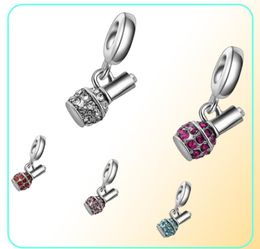 Whole 20pcs lot Fashion Rhinestone Nail Polish Bottle Design Silver plated Dangle DIY Charms fit European BraceletNecklace 4728893