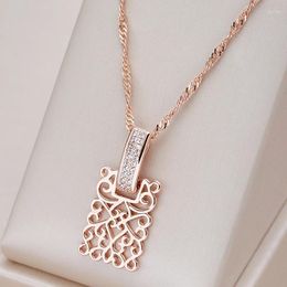 Chains Kienl 585 Rose Gold Square Long Pendant Necklace For Women Vintage Natural Zircon Glossy Metal Trend Daily Jewelry