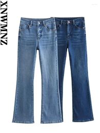 Women's Jeans XNWMNZ Fashion Long High Waist Flare Woman Vintage Zipper Slim Fit Versatile Female Chic