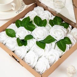 Decorative Flowers QWE123 75pcs White Rose Artificial PE Foam Flower Scrapbooking DIY Wedding Home Decoration Table Centrepieces Bride