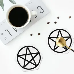 Table Mats Pentagram Black White Coasters Leather Placemats Non-slip Insulation Coffee For Decor Home Kitchen Dining Pads Set Of 4
