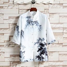 Men's Casual Shirts Chinese Style Mens Clothing Man Clothes Summer Shirt And Blouse Top Japanese Vintage Fashion In Things