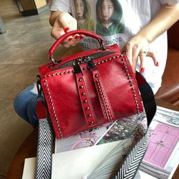 Bag Pillow Rivet Top Handle Bags For Women Designer Bolsos Sac De Luxe Femme Split Leather Luxury Bolso Mujer