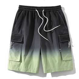 Summer Korean Fashion Ombre Drawstring Cargo Shorts For Men Loose Straight Multi-pocket Short Pants Casual Gym pantalones cortos 240409