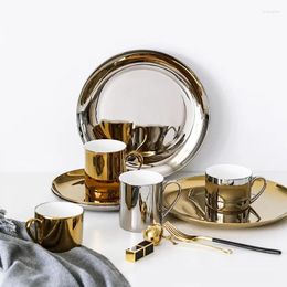 Cups Saucers Ceramic Gold-plated Drinking Utensils Tea Cup Coffee Pastry Dish House Using Discs Mug