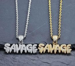 Bling Bling Savage Letter Necklace Pendant Shiny Ice Out Link Chain Necklace With Tennis Chain Choker Hip Hop Jewelry for Men4716005